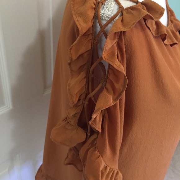 Madewell Silk Ruffle Lace-Up Sleeve Top Small - Picture 6 of 11